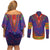 Haiti Choeblack Dashiki Style Couples Matching Off Shoulder Short Dress and Long Sleeve Button Shirt Blue Color