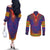 Haiti Choeblack Dashiki Style Couples Matching Off The Shoulder Long Sleeve Dress and Long Sleeve Button Shirt Blue Color