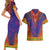 Haiti Choeblack Dashiki Style Couples Matching Short Sleeve Bodycon Dress and Hawaiian Shirt Blue Color