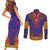 Haiti Choeblack Dashiki Style Couples Matching Short Sleeve Bodycon Dress and Long Sleeve Button Shirt Blue Color