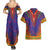 Haiti Choeblack Dashiki Style Couples Matching Summer Maxi Dress and Hawaiian Shirt Blue Color