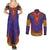 Haiti Choeblack Dashiki Style Couples Matching Summer Maxi Dress and Long Sleeve Button Shirt Blue Color