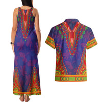 Haiti Choeblack Dashiki Style Couples Matching Tank Maxi Dress and Hawaiian Shirt Blue Color