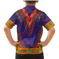 Haiti Choeblack Dashiki Style Family Matching Mermaid Dress and Hawaiian Shirt Blue Color