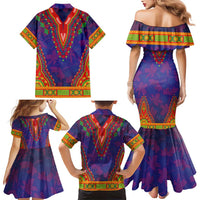Haiti Choeblack Dashiki Style Family Matching Mermaid Dress and Hawaiian Shirt Blue Color
