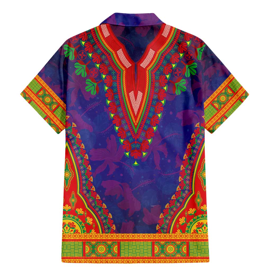 Haiti Choeblack Dashiki Style Family Matching Mermaid Dress and Hawaiian Shirt Blue Color