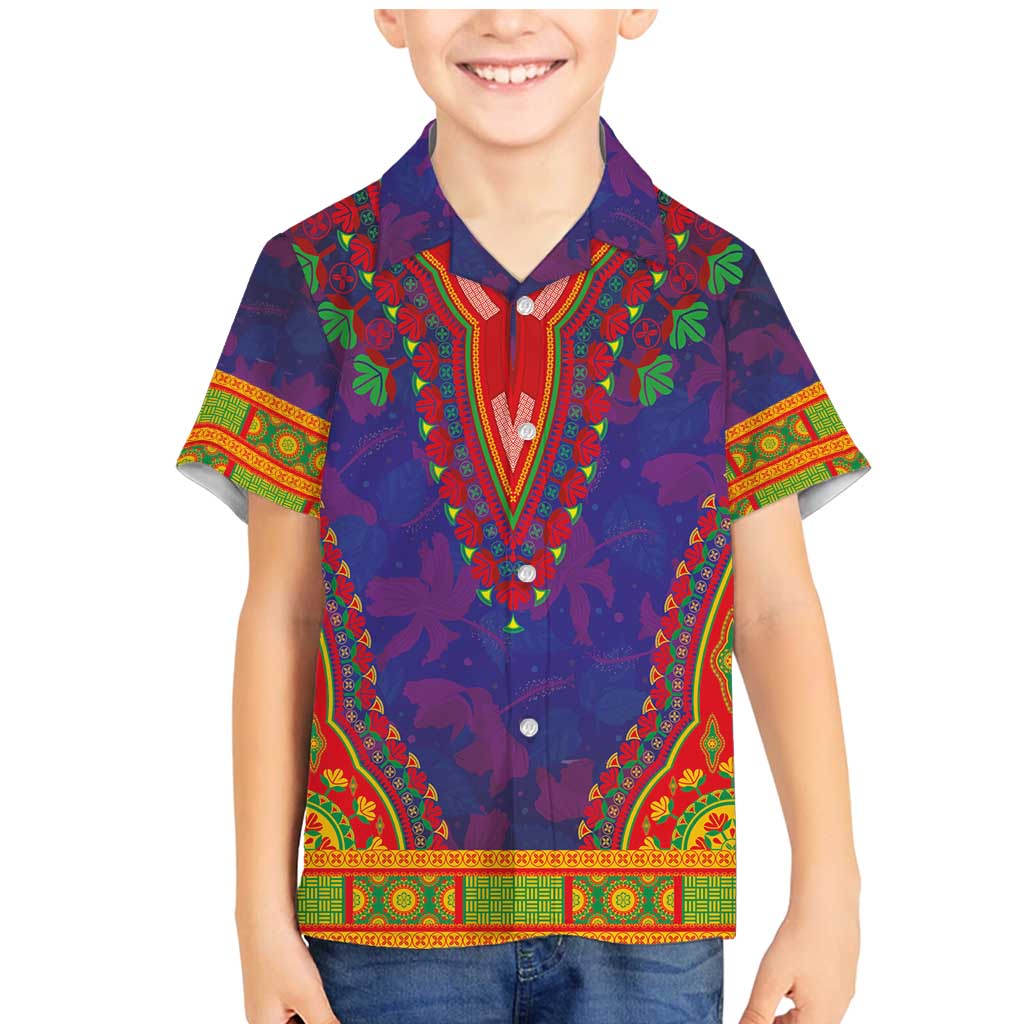 Haiti Choeblack Dashiki Style Family Matching Mermaid Dress and Hawaiian Shirt Blue Color