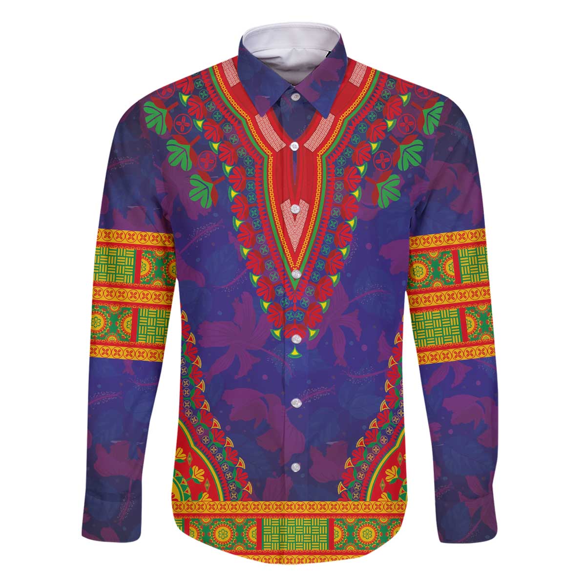 Haiti Choeblack Dashiki Style Family Matching Off The Shoulder Long Sleeve Dress and Hawaiian Shirt Blue Color