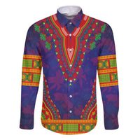 Haiti Choeblack Dashiki Style Family Matching Off The Shoulder Long Sleeve Dress and Hawaiian Shirt Blue Color