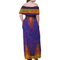 Haiti Choeblack Dashiki Style Family Matching Off Shoulder Maxi Dress and Hawaiian Shirt Blue Color