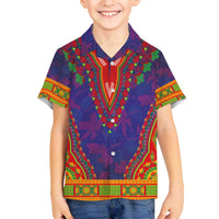 Haiti Choeblack Dashiki Style Family Matching Off Shoulder Short Dress and Hawaiian Shirt Blue Color