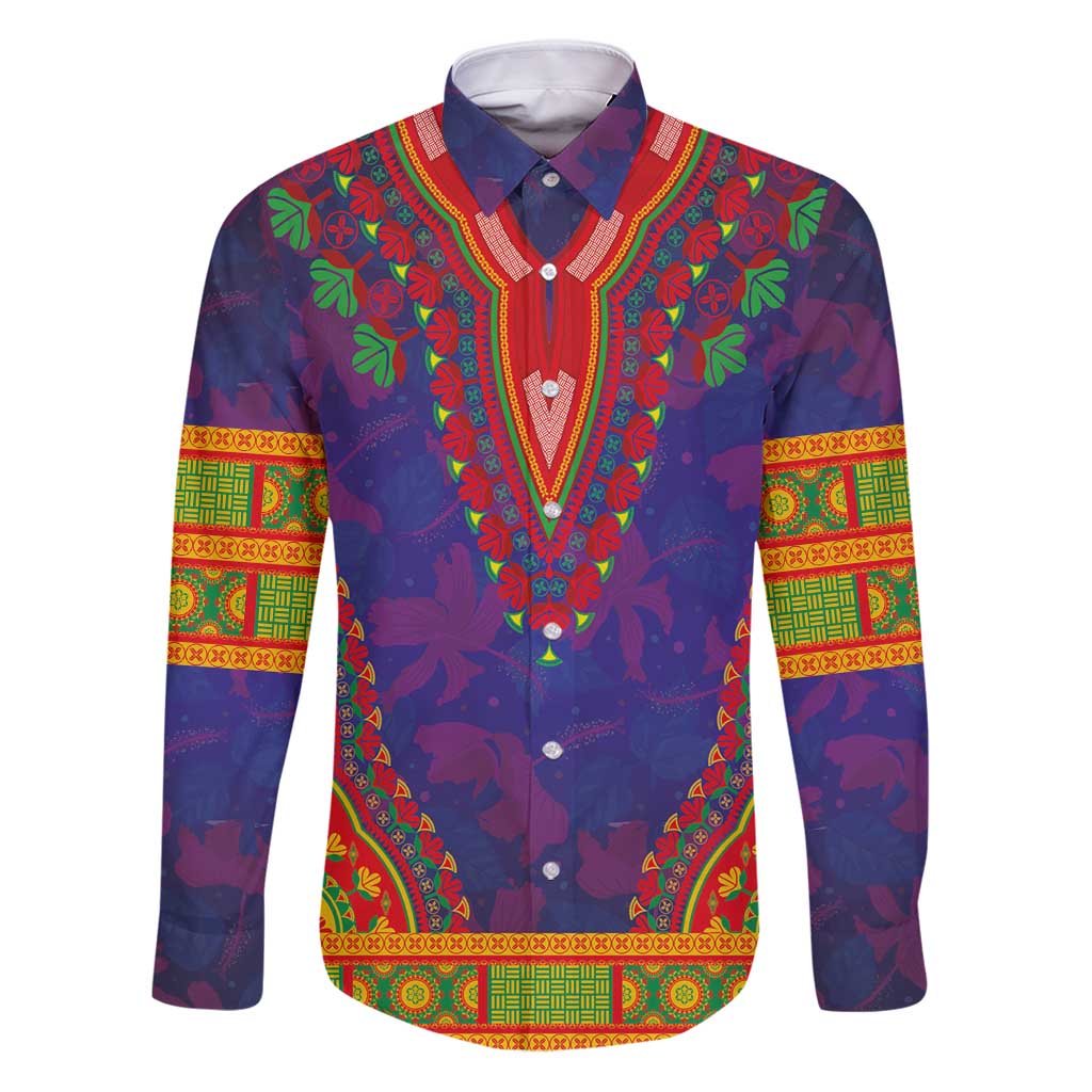 Haiti Choeblack Dashiki Style Family Matching Puletasi and Hawaiian Shirt Blue Color