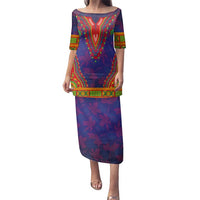 Haiti Choeblack Dashiki Style Family Matching Puletasi and Hawaiian Shirt Blue Color