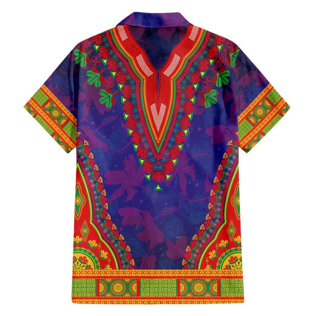 Haiti Choeblack Dashiki Style Family Matching Short Sleeve Bodycon Dress and Hawaiian Shirt Blue Color