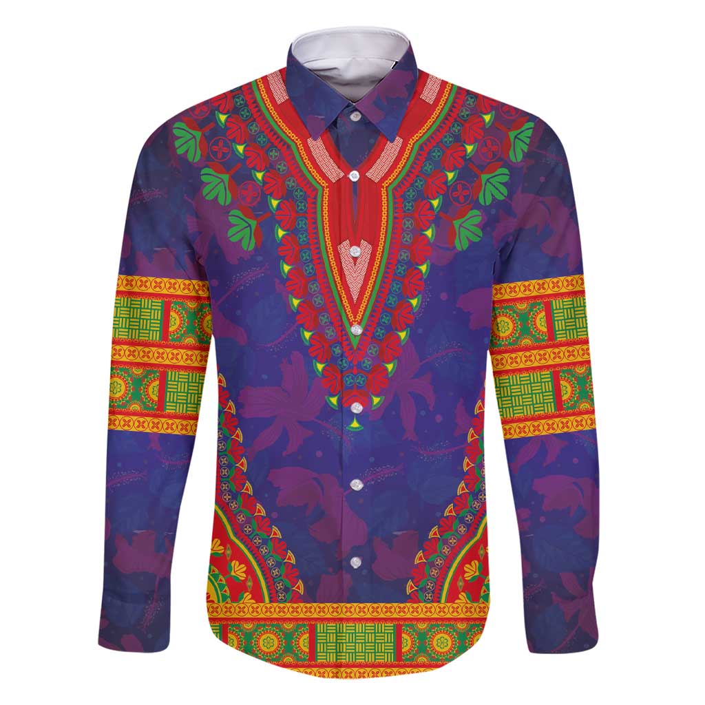 Haiti Choeblack Dashiki Style Family Matching Short Sleeve Bodycon Dress and Hawaiian Shirt Blue Color