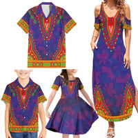 Haiti Choeblack Dashiki Style Family Matching Summer Maxi Dress and Hawaiian Shirt Blue Color