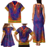 Haiti Choeblack Dashiki Style Family Matching Tank Maxi Dress and Hawaiian Shirt Blue Color