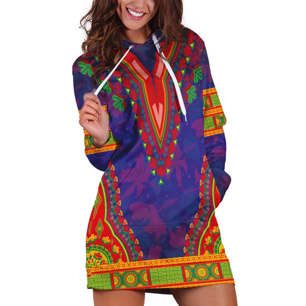 Haiti Choeblack Dashiki Style Hoodie Dress Blue Color
