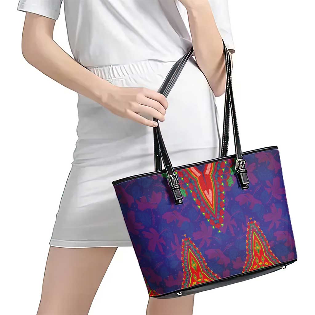 Haiti Choeblack Dashiki Style Leather Tote Bag Blue Color