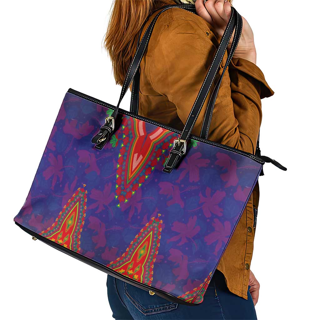 Haiti Choeblack Dashiki Style Leather Tote Bag Blue Color