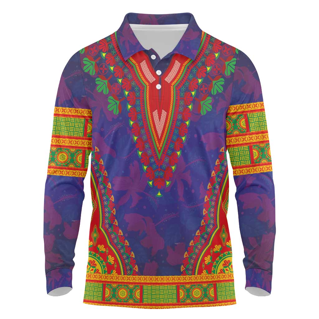 Haiti Choeblack Dashiki Style Long Sleeve Polo Shirt Blue Color