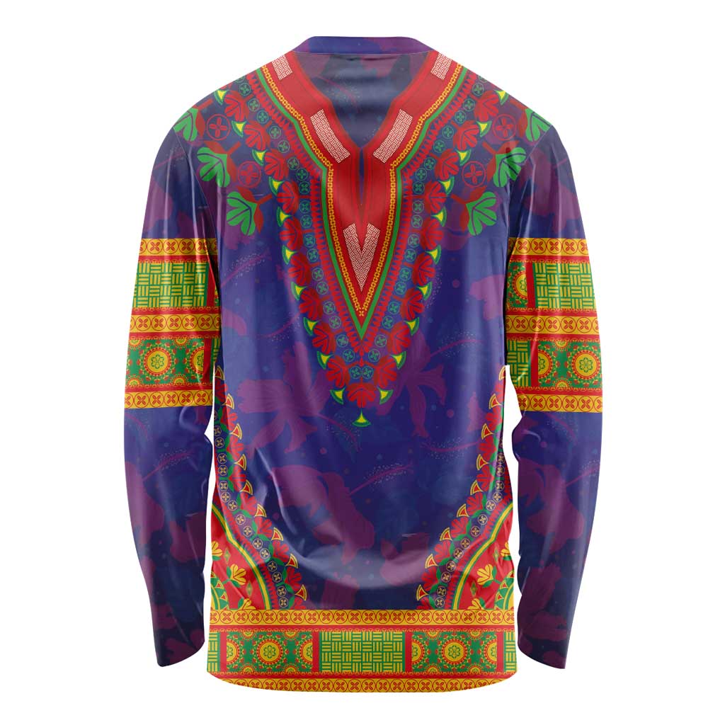 Haiti Choeblack Dashiki Style Long Sleeve Shirt Blue Color