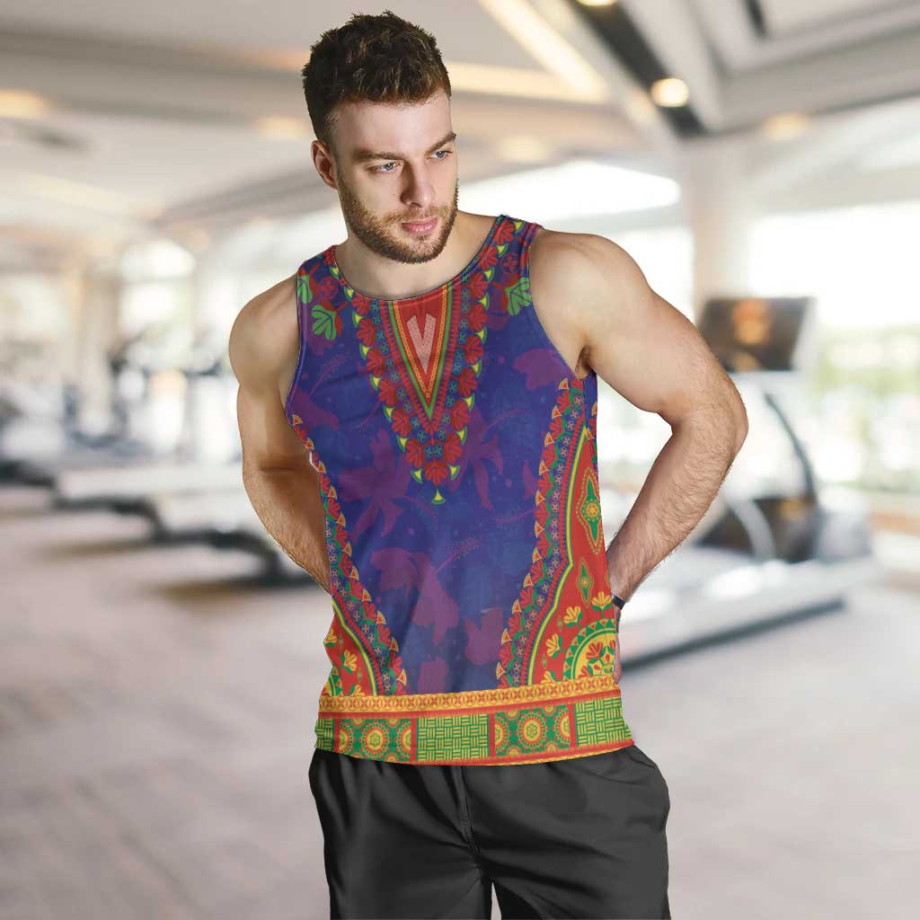 Haiti Choeblack Dashiki Style Men Tank Top Blue Color