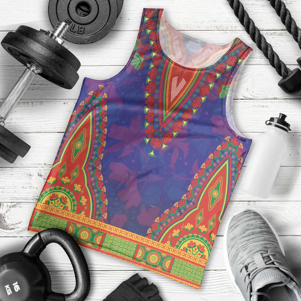Haiti Choeblack Dashiki Style Men Tank Top Blue Color