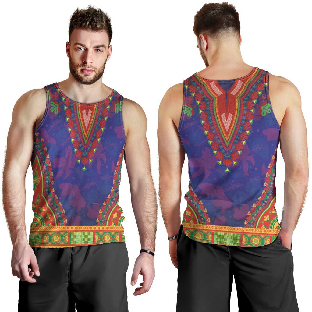 Haiti Choeblack Dashiki Style Men Tank Top Blue Color