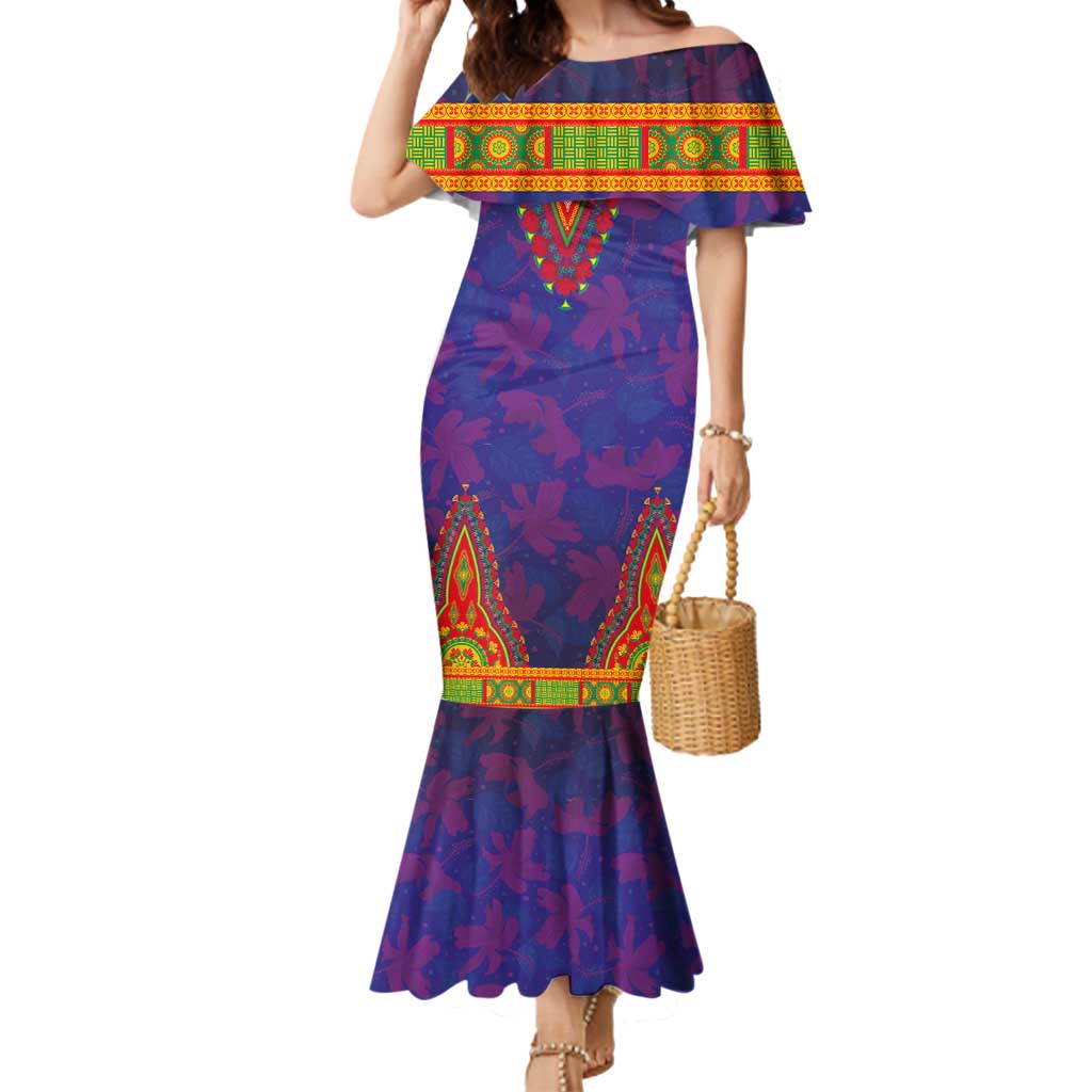 Haiti Choeblack Dashiki Style Mermaid Dress Blue Color