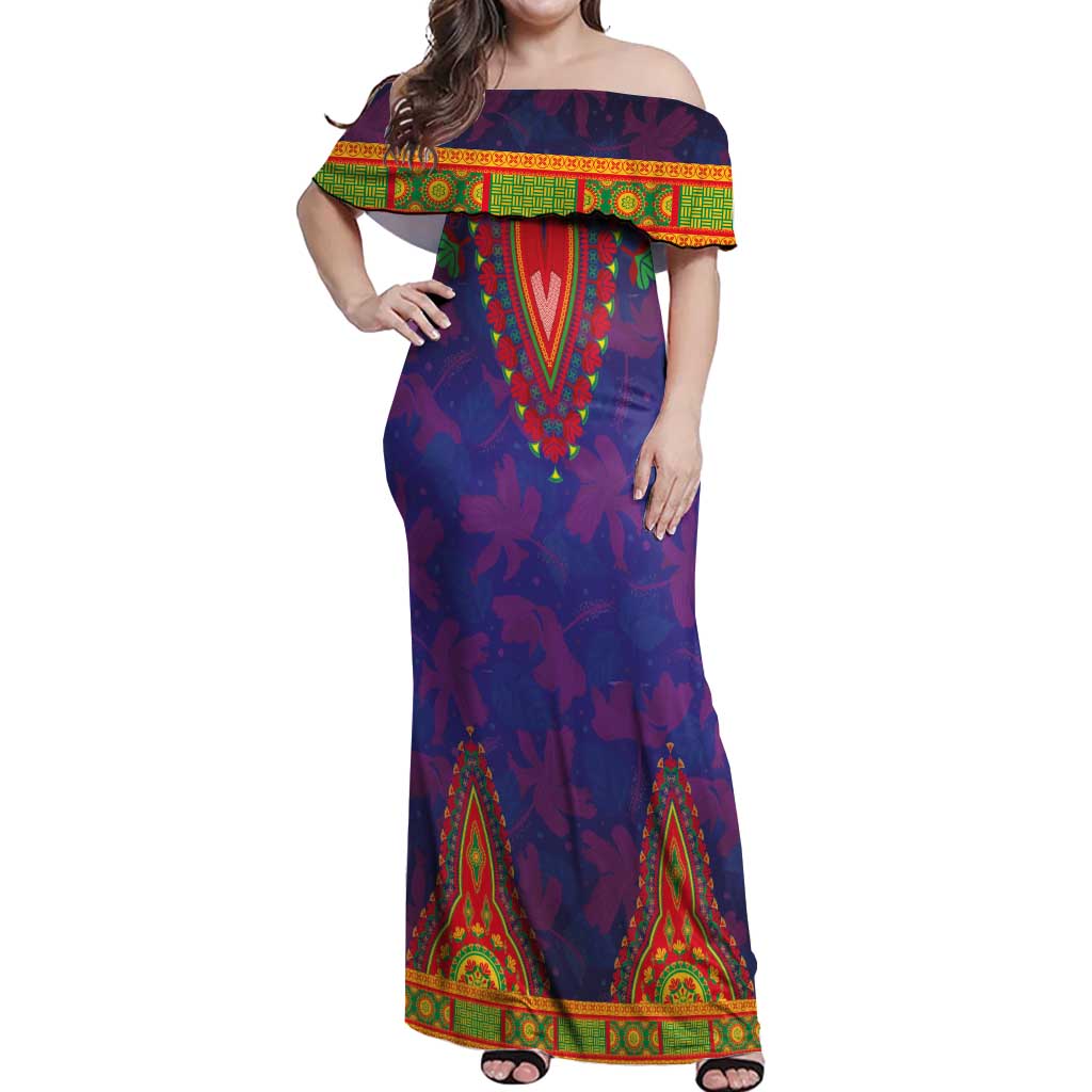 Haiti Choeblack Dashiki Style Off Shoulder Maxi Dress Blue Color