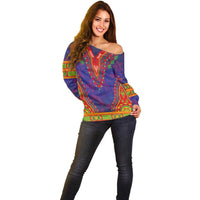 Haiti Choeblack Dashiki Style Off Shoulder Sweater Blue Color