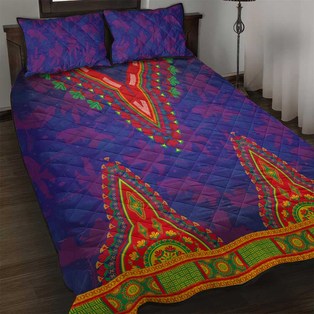 Haiti Choeblack Dashiki Style Quilt Bed Set Blue Color