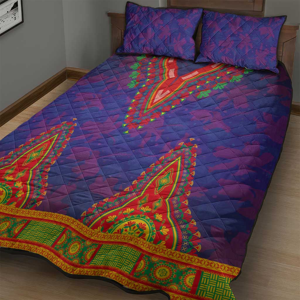 Haiti Choeblack Dashiki Style Quilt Bed Set Blue Color