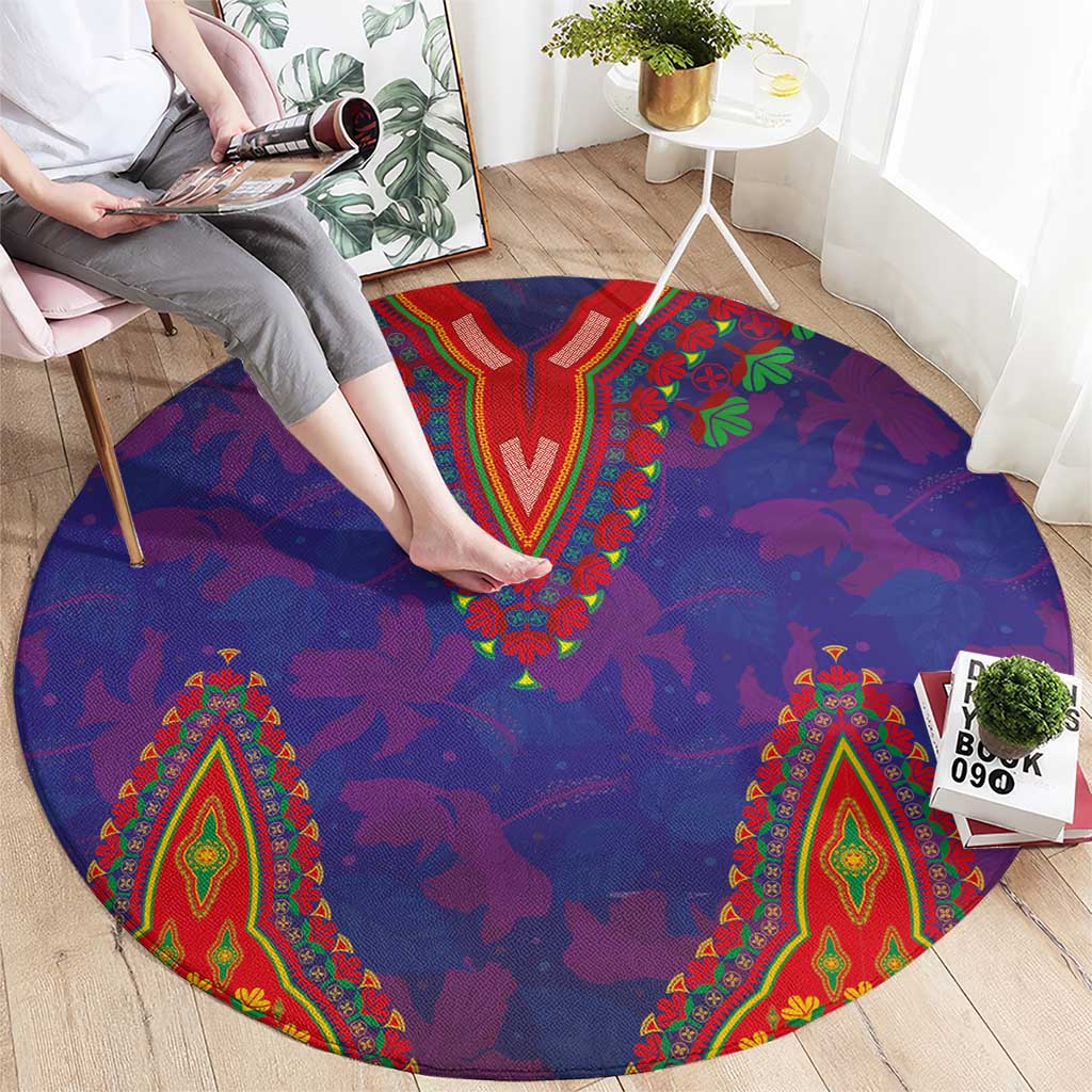 Haiti Choeblack Dashiki Style Round Carpet Blue Color