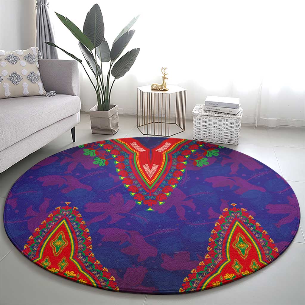 Haiti Choeblack Dashiki Style Round Carpet Blue Color