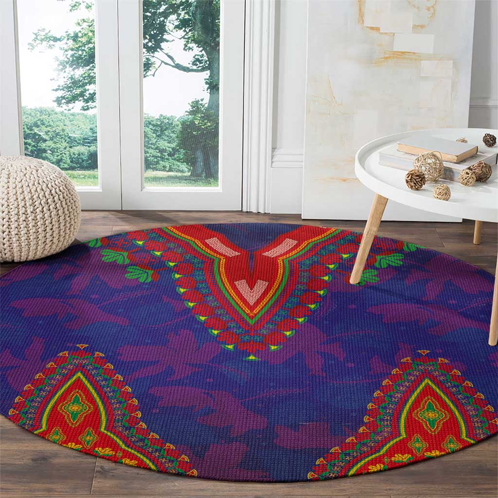 Haiti Choeblack Dashiki Style Round Carpet Blue Color