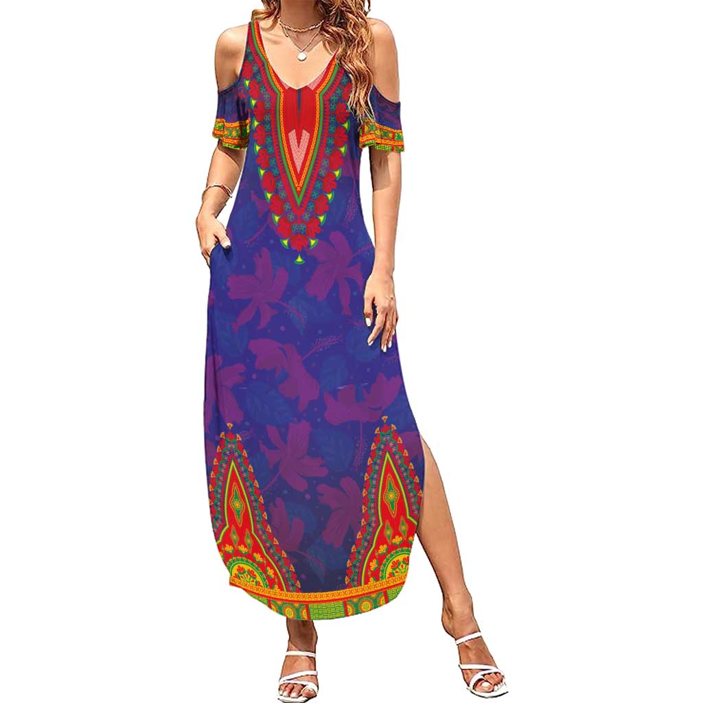 Haiti Choeblack Dashiki Style Summer Maxi Dress Blue Color