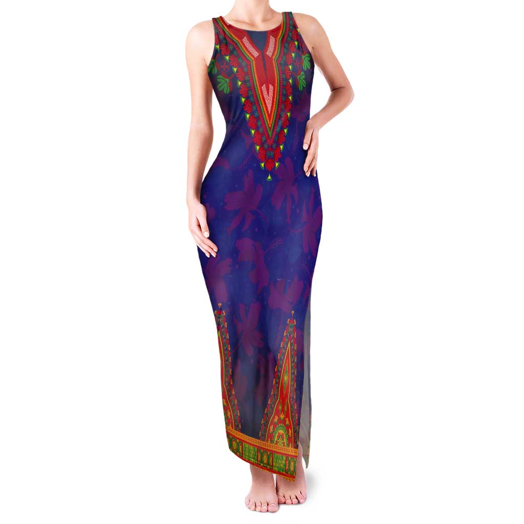 Haiti Choeblack Dashiki Style Tank Maxi Dress Blue Color