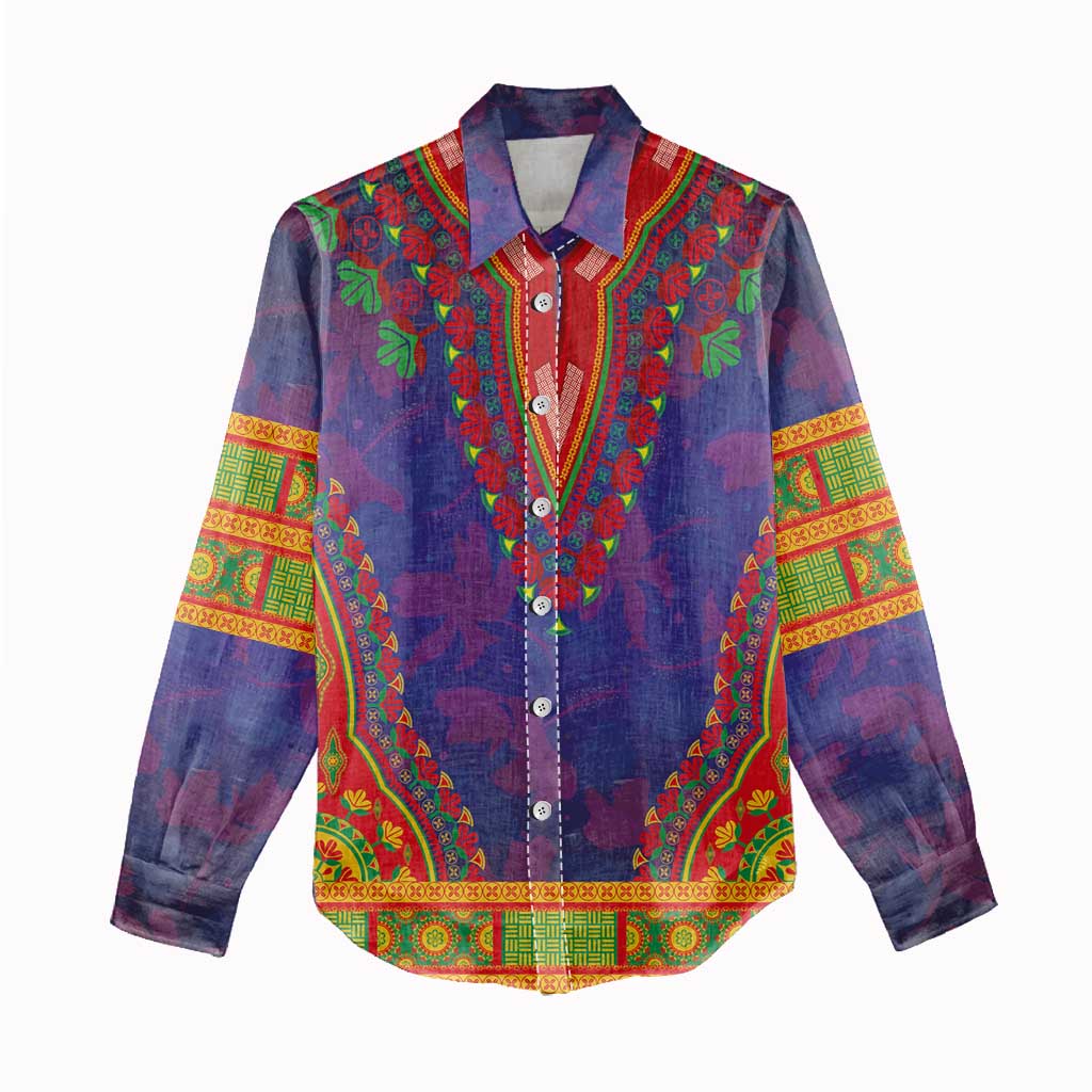 Haiti Choeblack Dashiki Style Women Casual Shirt Blue Color