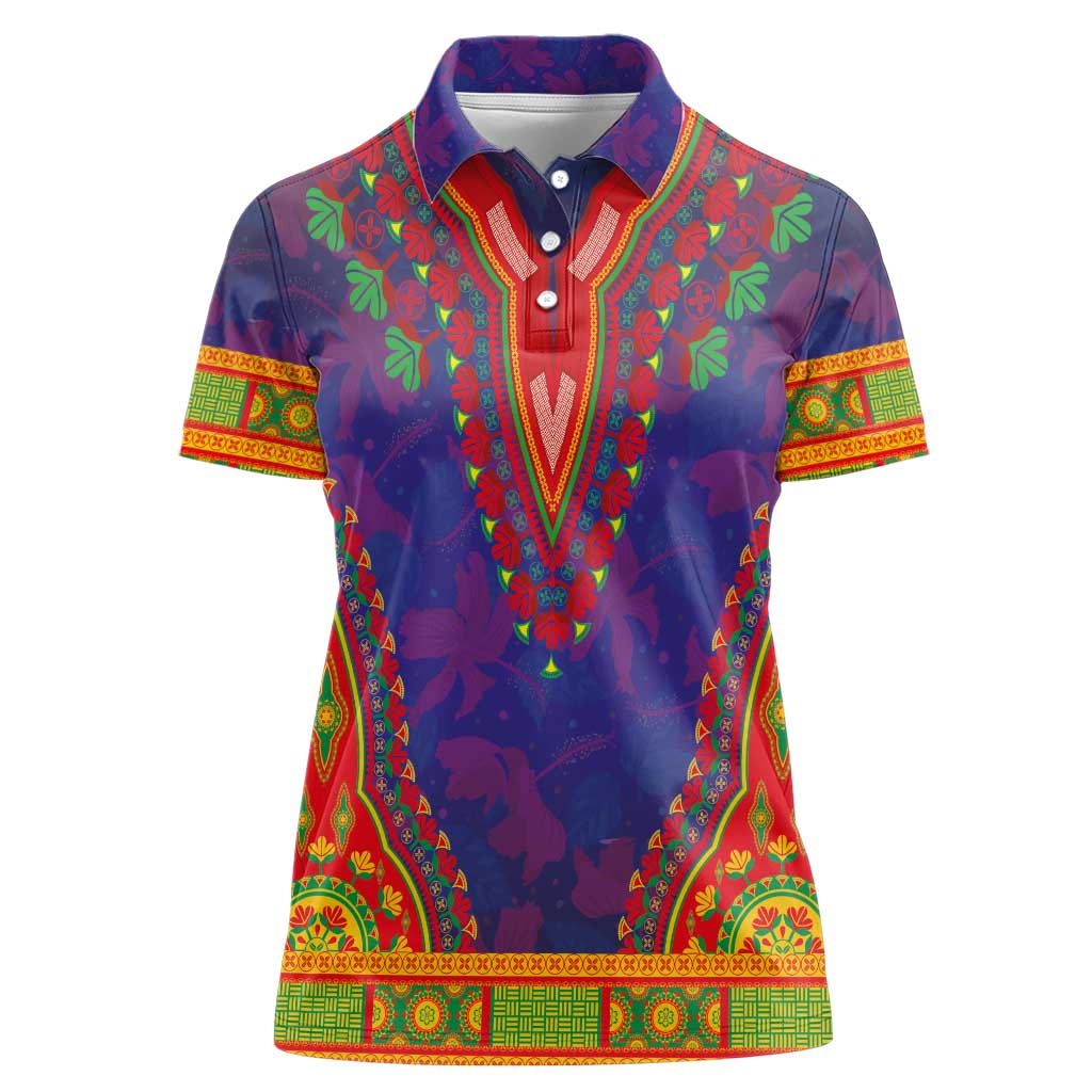 Haiti Choeblack Dashiki Style Women Polo Shirt Blue Color