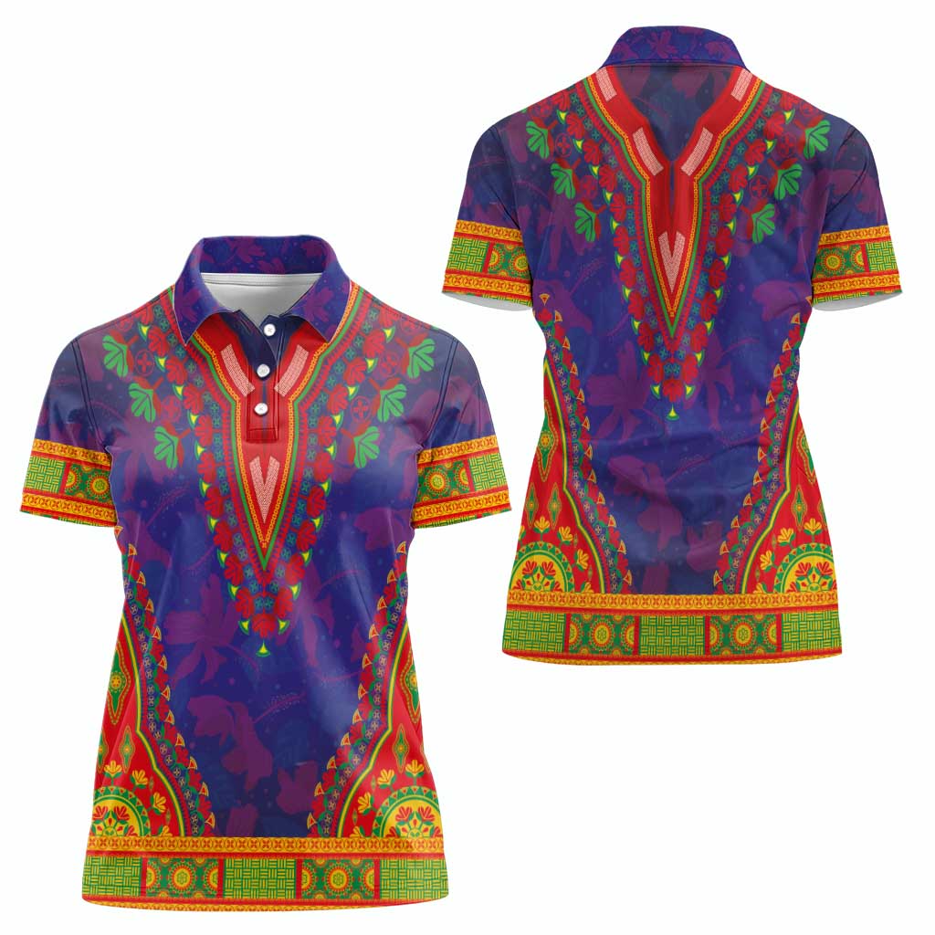 Haiti Choeblack Dashiki Style Women Polo Shirt Blue Color