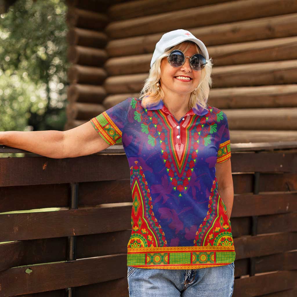 Haiti Choeblack Dashiki Style Women Polo Shirt Blue Color
