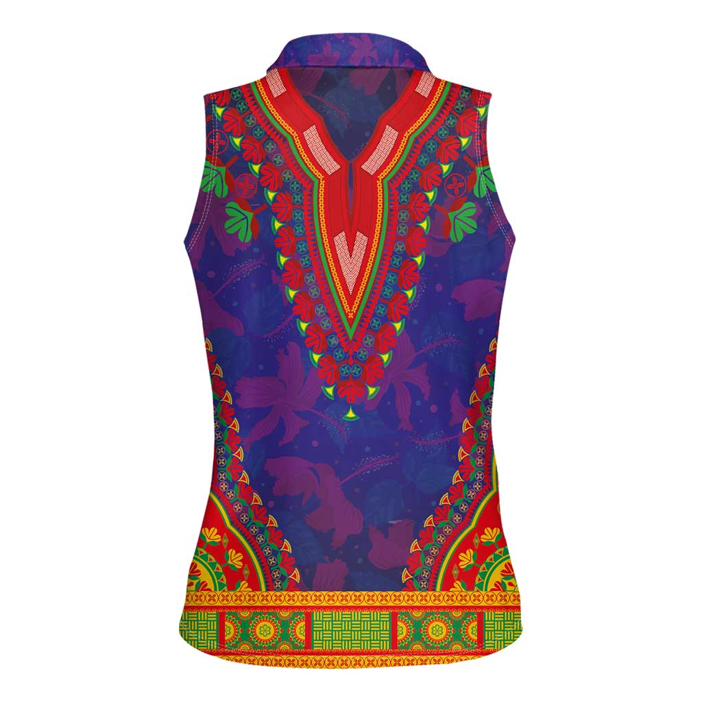 Haiti Choeblack Dashiki Style Women Sleeveless Polo Shirt Blue Color