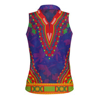 Haiti Choeblack Dashiki Style Women Sleeveless Polo Shirt Blue Color