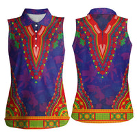 Haiti Choeblack Dashiki Style Women Sleeveless Polo Shirt Blue Color