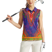 Haiti Choeblack Dashiki Style Women Sleeveless Polo Shirt Blue Color