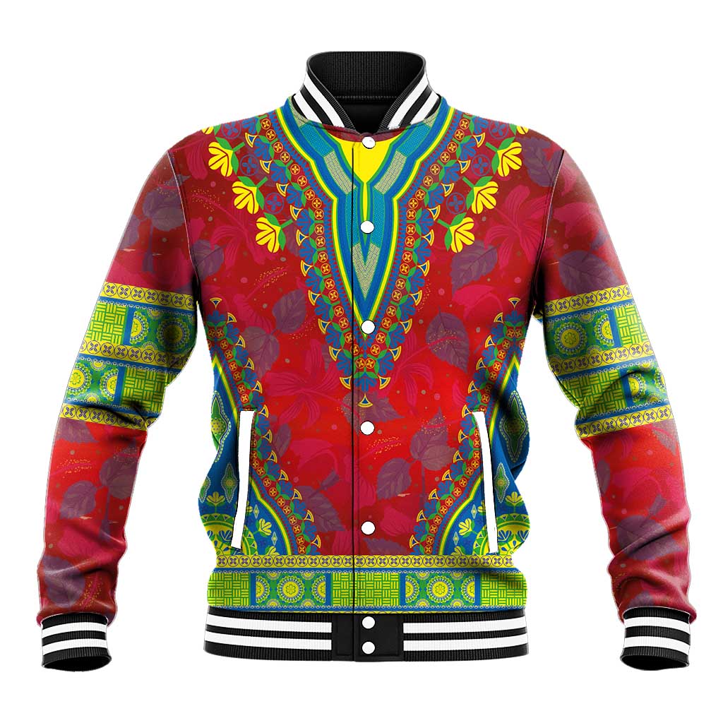 Haiti Choeblack Dashiki Style Baseball Jacket Red Color