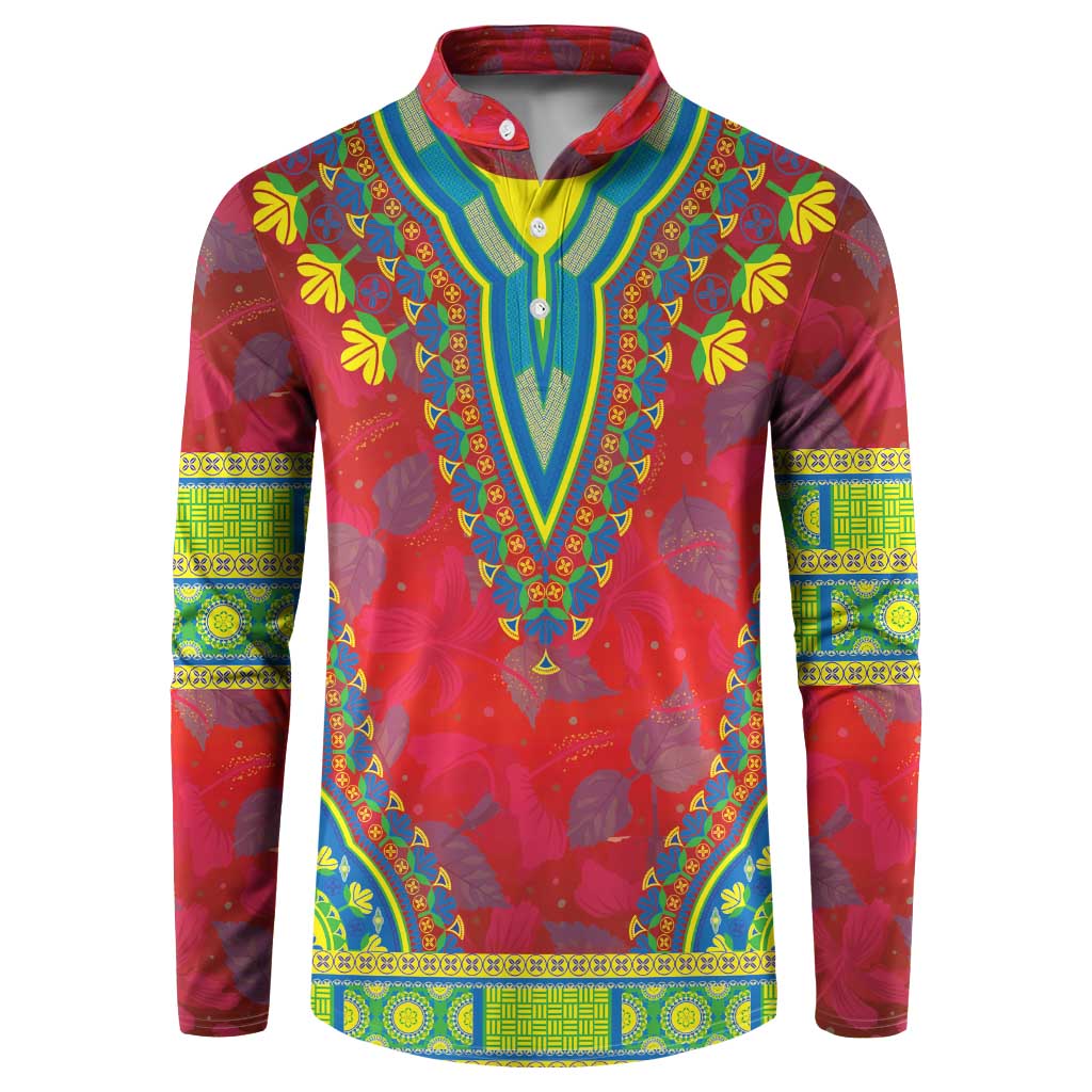 Haiti Choeblack Dashiki Style Button Sweatshirt Red Color