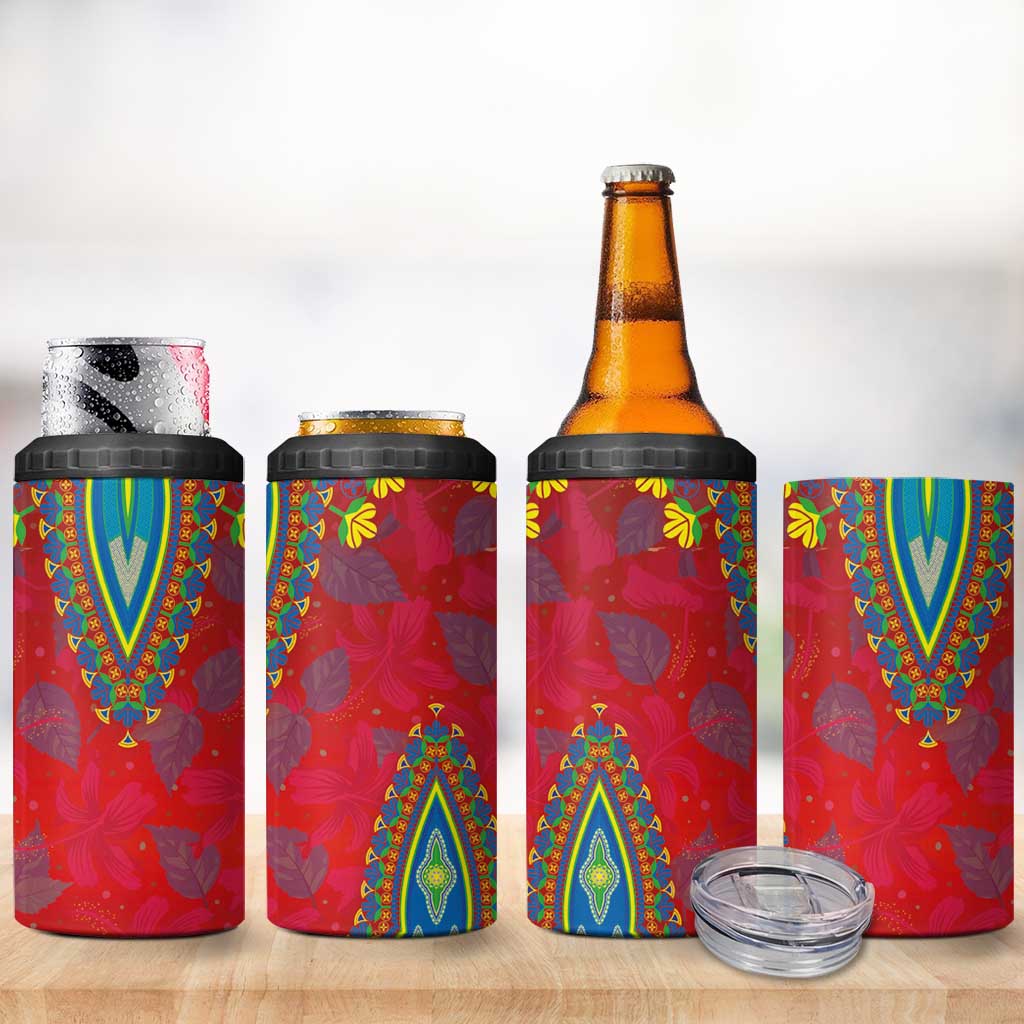 Haiti Choeblack Dashiki Style 4 in 1 Can Cooler Tumbler Red Color